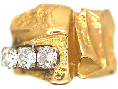 Modernist 18ct Gold Ring set with Three Diamonds by Bjorn Wekkstrom