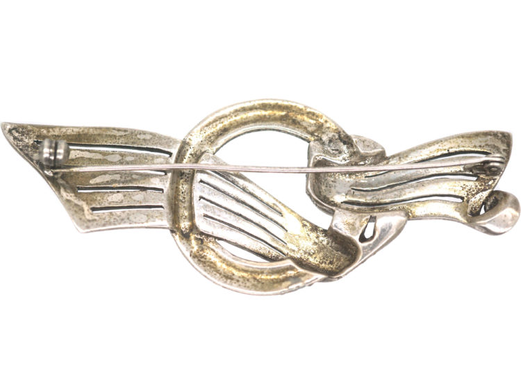 Art Deco Large Silver & Marcasite Bow Brooch