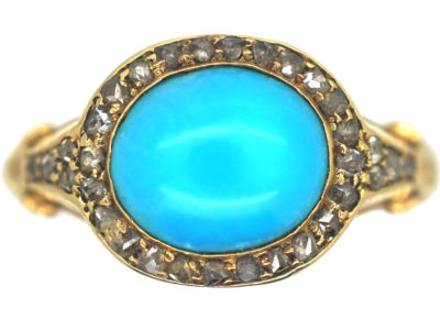 Victorian 18ct Gold, Turquoise & Rose Diamond Ring
