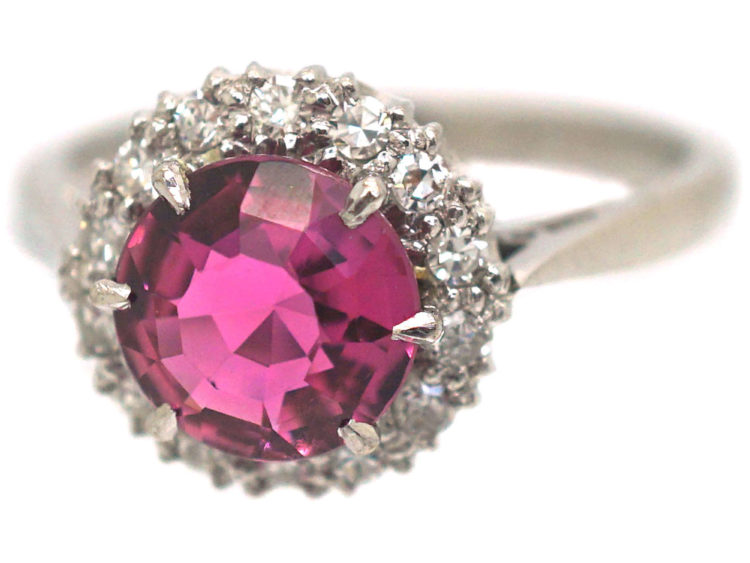 18ct White Gold Pink Tourmaline & Diamond Cluster Ring
