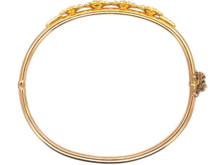 Edwardian 15ct Gold Daisy Design Bangle set with Natural Split Pearls