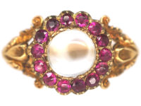 Georgian 18ct Gold Cabochon Moonstone & Ruby Ring