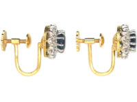 French 18ct Gold, Sapphire & Diamond Cluster Earrings
