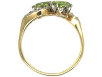 Edwardian 18ct Gold & Platinum Two Stone Peridot & Diamond Crossover Ring