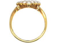 Edwardian 18ct Gold Pave Set Natural Split Pearls & Sapphires Diamond Shaped Ring