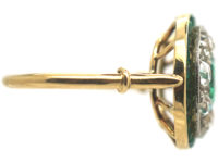 Art Deco 18ct Gold, Platinum, Emerald & Diamond Target Ring