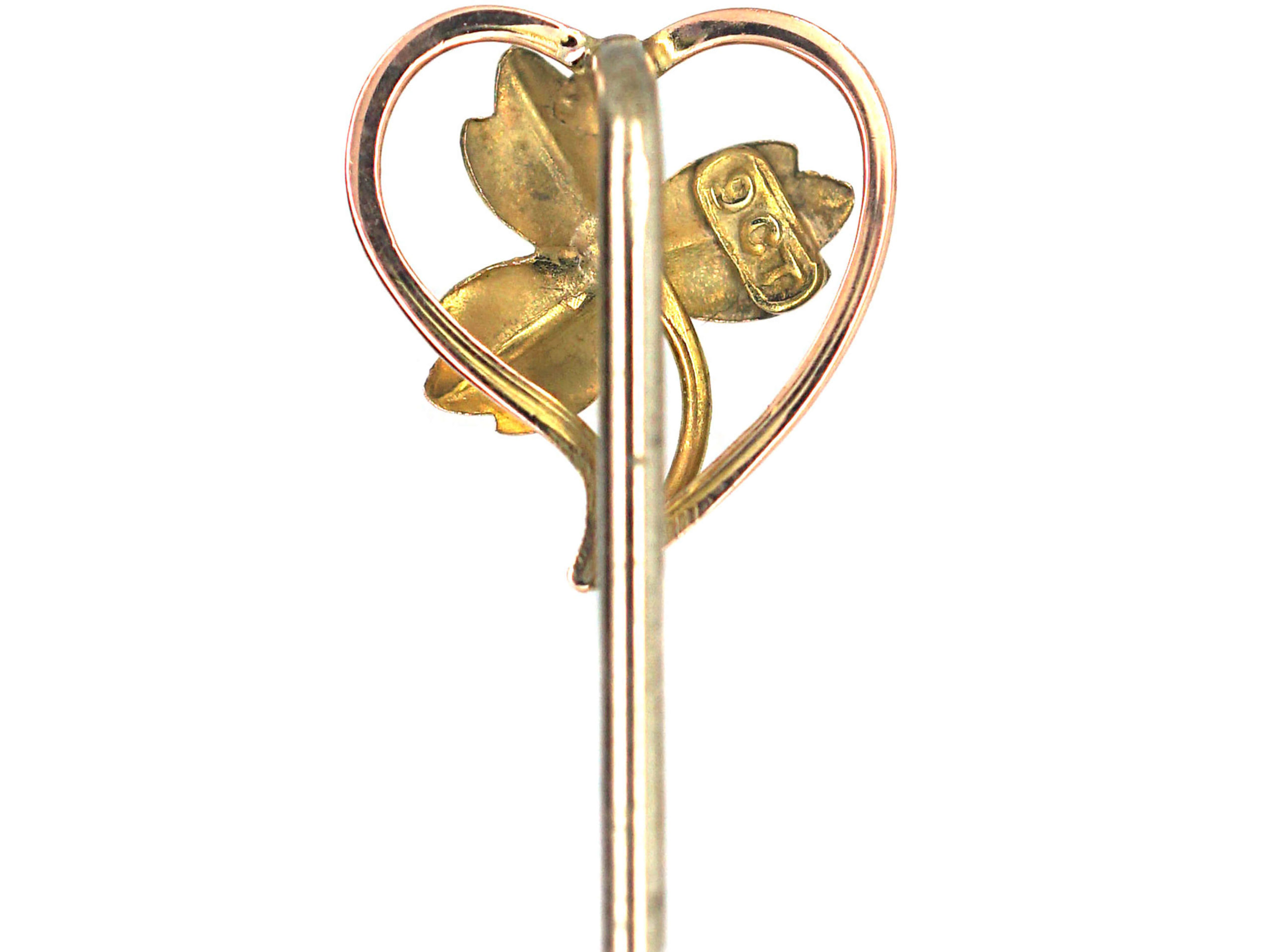 Edwardian 9ct Gold Three Leaf Clover within a Heart Tie Pin (603P