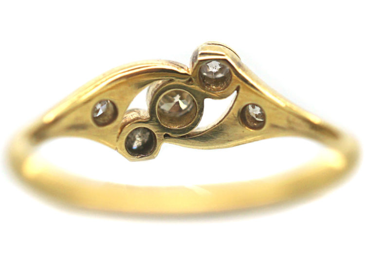 Edwardian 18ct Gold & Platinum, Three Stone Crossover Ring with Diamond Set Shoulders