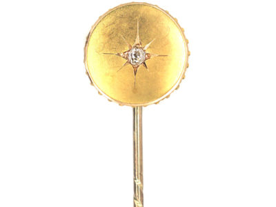 Victorian 15ct Gold & Diamond Round Tie Pin