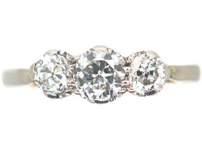 Art Deco 18ct Gold & Platinum, Three Stone Diamond Ring