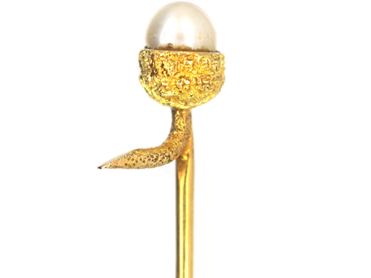 Edwardian 15ct Gold & Natural Pearl Acorn Tie Pin