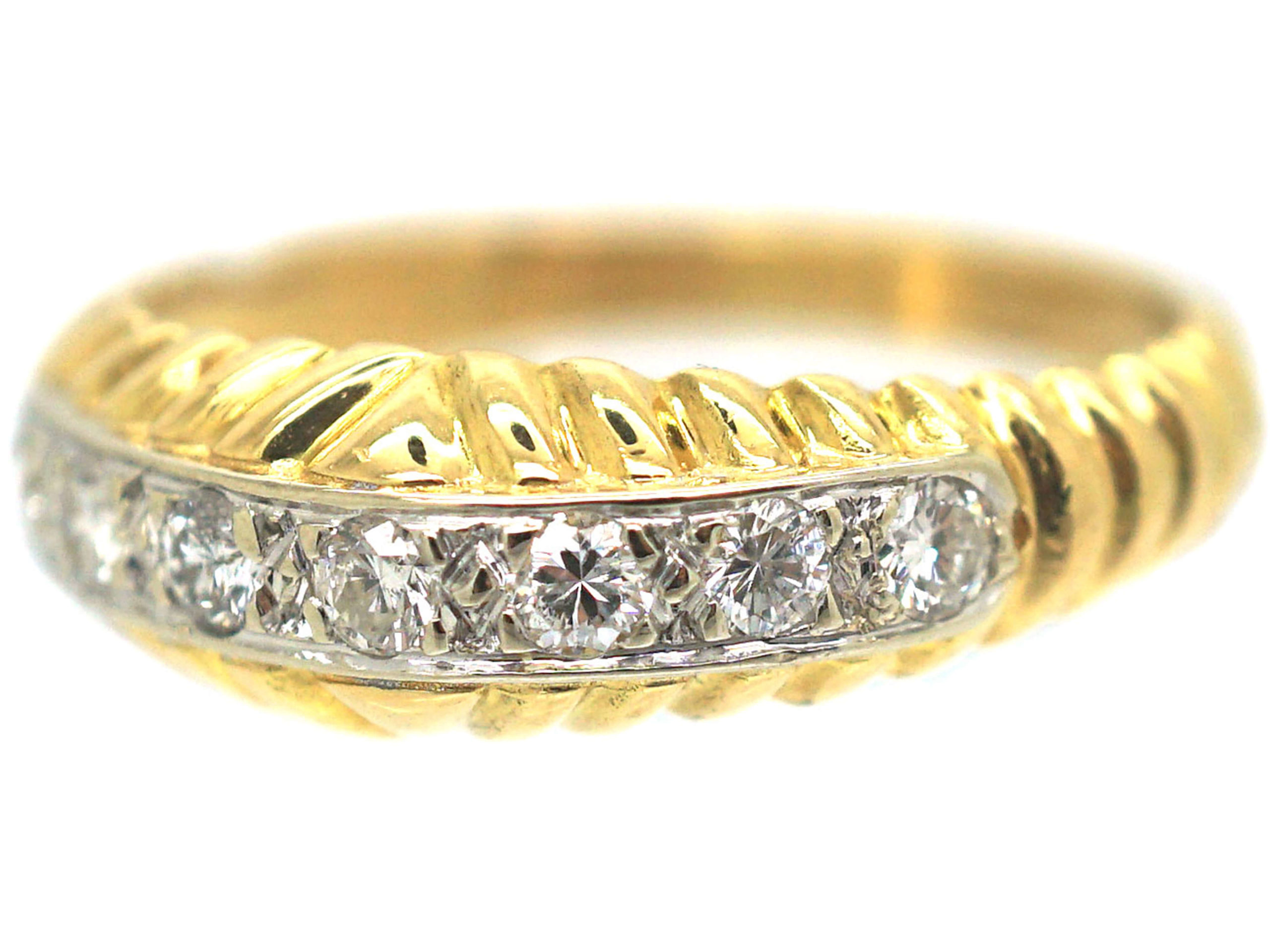 French 18ct Gold Diamond Ring with Line Pattern (598P) | The Antique ...