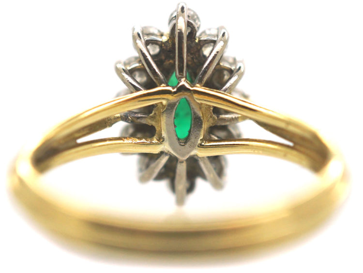 18t White & Yellow Gold Emerald & Diamond Marquise Ring