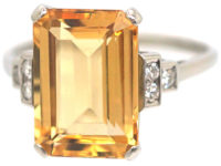 Art Deco 18ct White Gold, Imperial Topaz & Diamond Ring