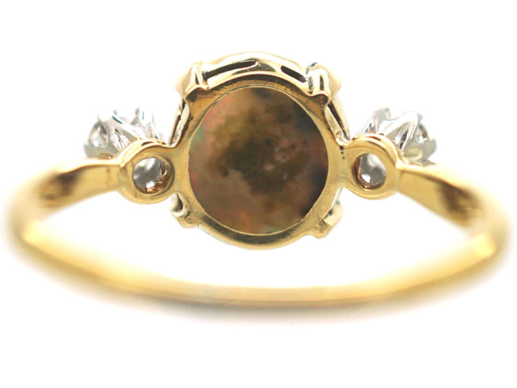 Art Deco 18ct Gold & Platinum, Diamond & Black Opal Ring