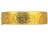 Retro 9ct Gold Bangle with Engraved Foliate Motifs