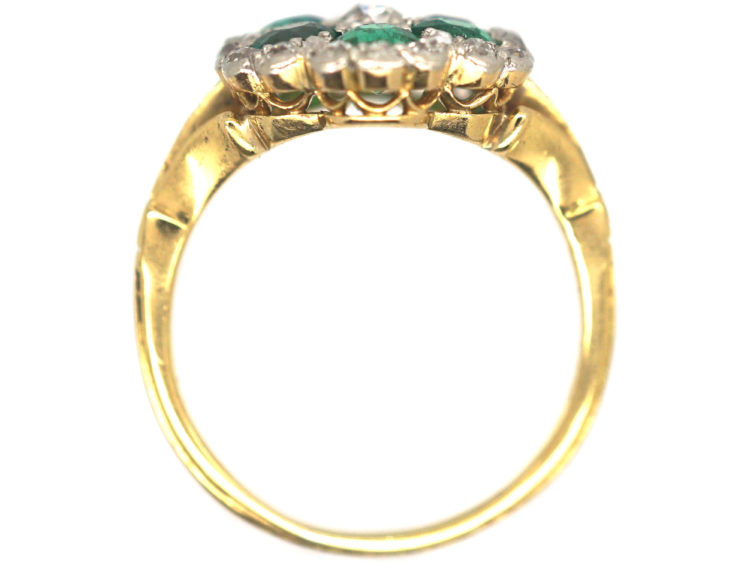 Edwardian 18ct Gold, Emerald & Diamond Flower Cluster Ring
