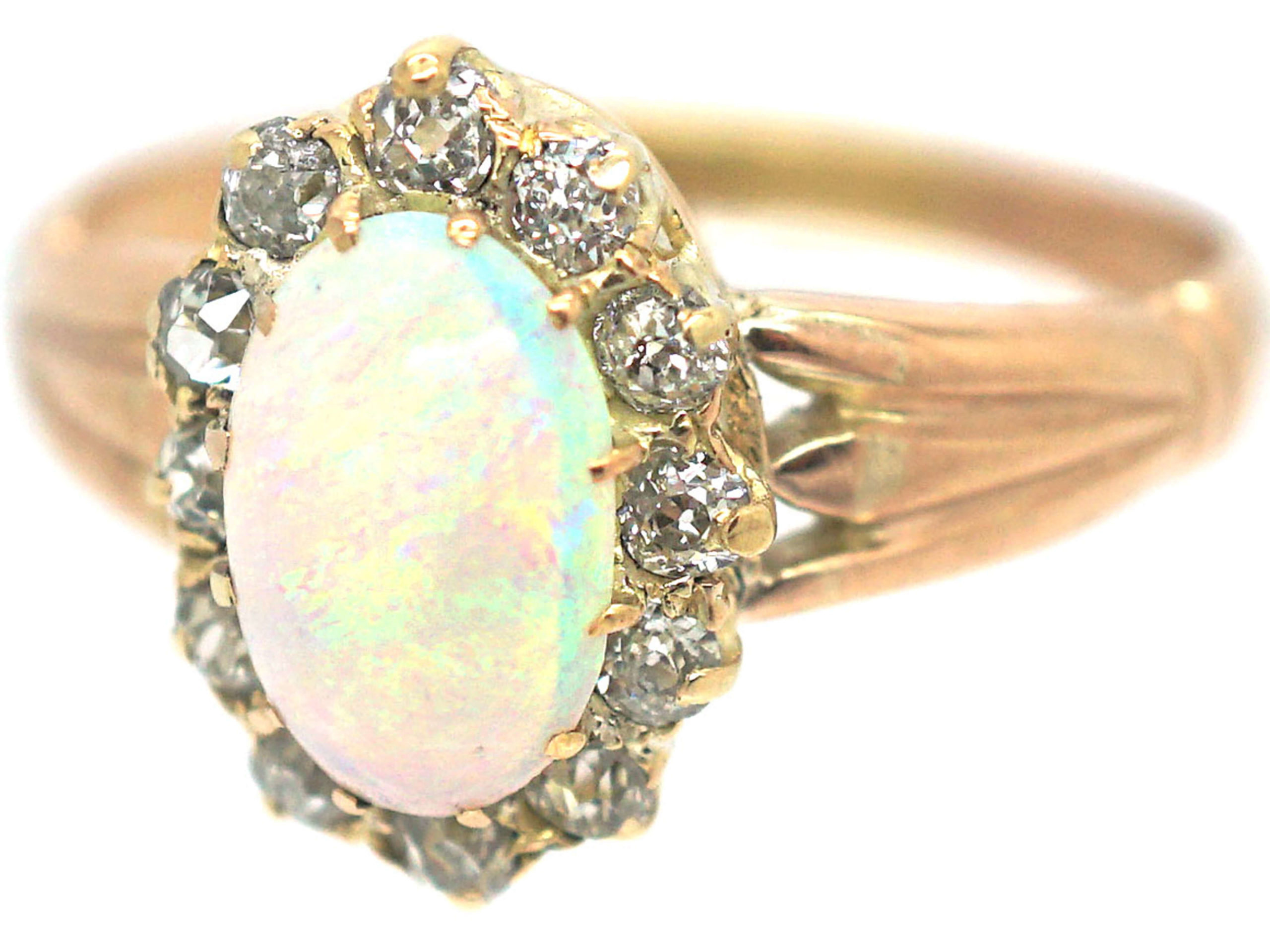 Edwardian 15ct Gold, Opal & Diamond Oval Cluster Ring (675P) | The ...