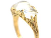 Victorian 18ct Gold Three Stone Moonstone & Diamond Carved Half Hoop Ring