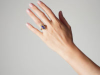 Victorian 18ct Gold, Blue Enamel, Natural Split Pearls & Diamond Navette Shaped Ring