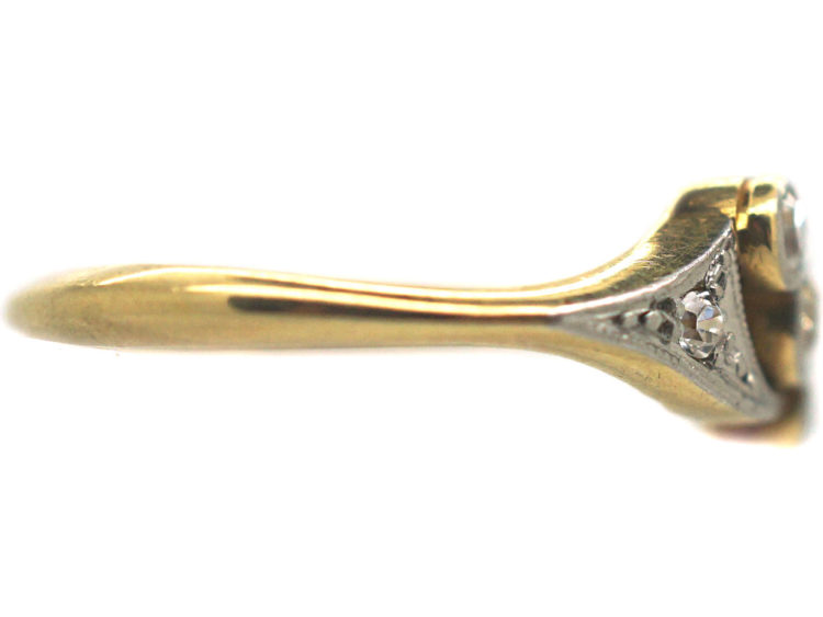 Edwardian 18ct Gold & Platinum, Three Stone Crossover Ring with Diamond Set Shoulders