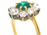 Art Deco 18ct Gold Emerald & Diamond Rectangular Cluster Ring