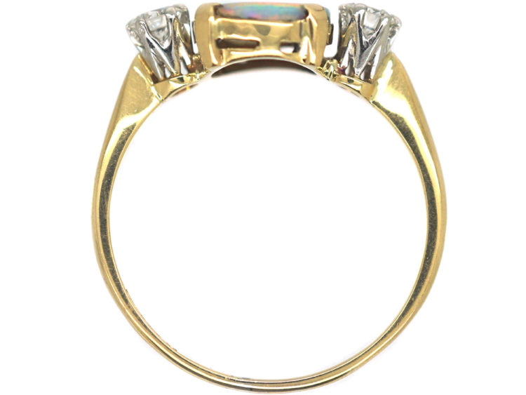 Art Deco 18ct Gold & Platinum, Diamond & Black Opal Ring