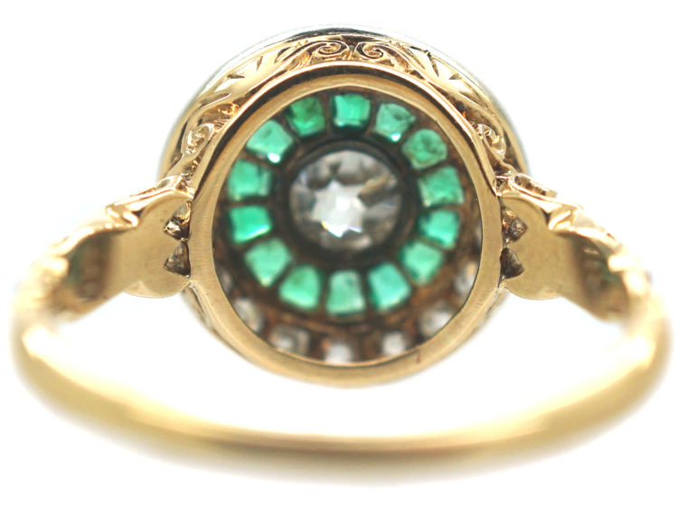 Art Deco 18ct Gold, Emerald & Diamond Target Ring