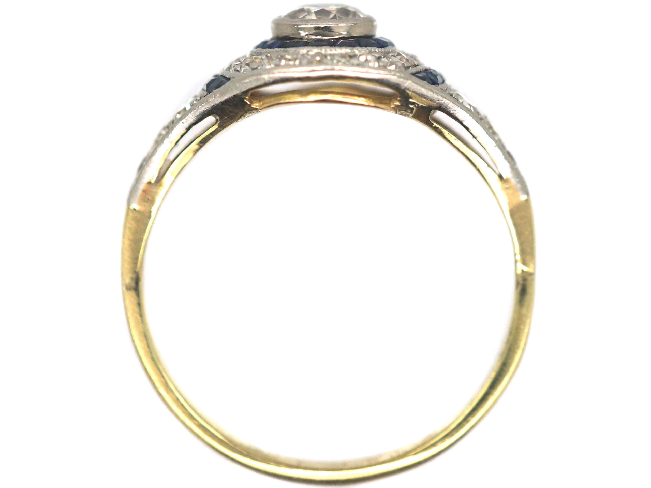 Art Deco 18ct Gold & Platinum, Sapphire & Diamond Target Ring (754P ...