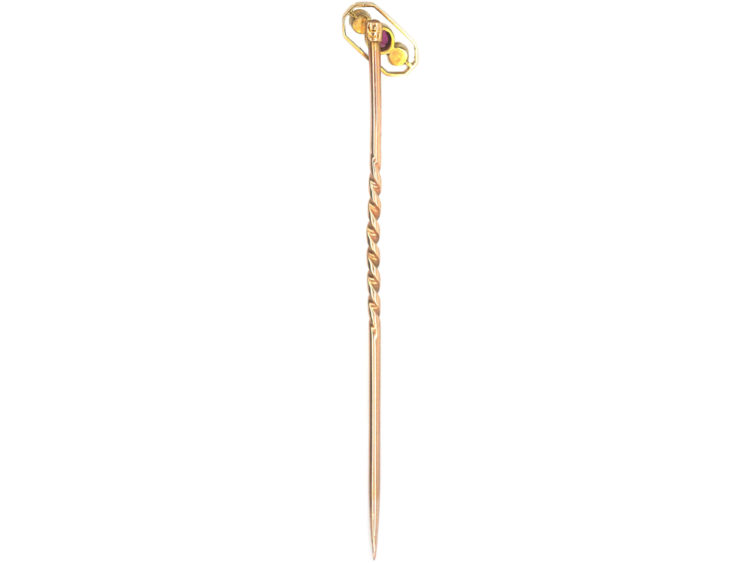 Art Deco 15ct Gold Ruby & Natural Split Pearl Tie Pin