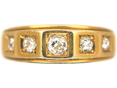 Victorian 18ct Gold Ring set with Five Diamonds in Square Settings