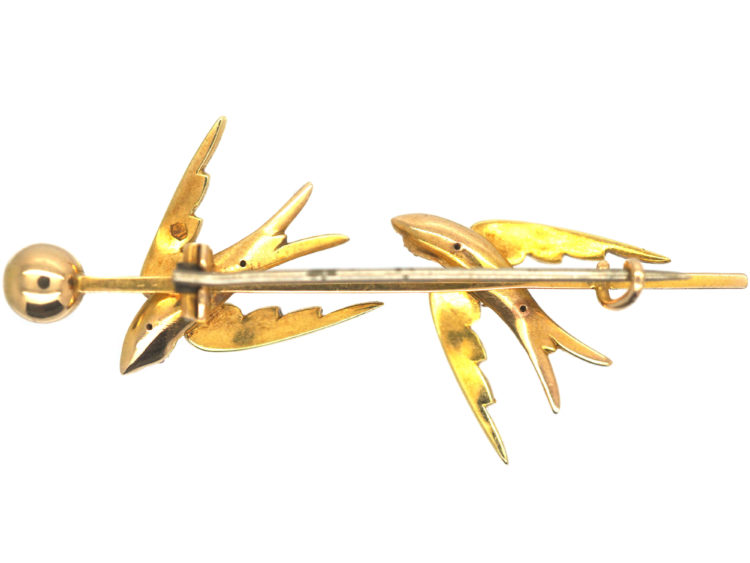 Edwardian 15ct Gold Two Swallows Brooch