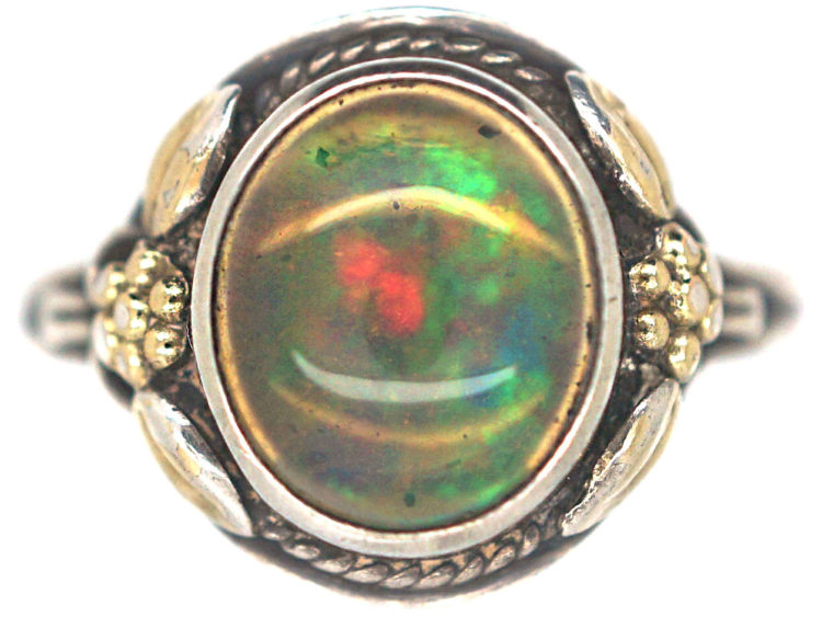 Arts & Crafts Silver & Gold, Water Opal Ring