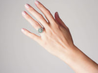 Art Deco Platinum, Emerald & Diamond Target Ring with Diamond Set Shoulders