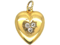 Edwardian 18ct Gold Heart Pendant set with Three Diamonds