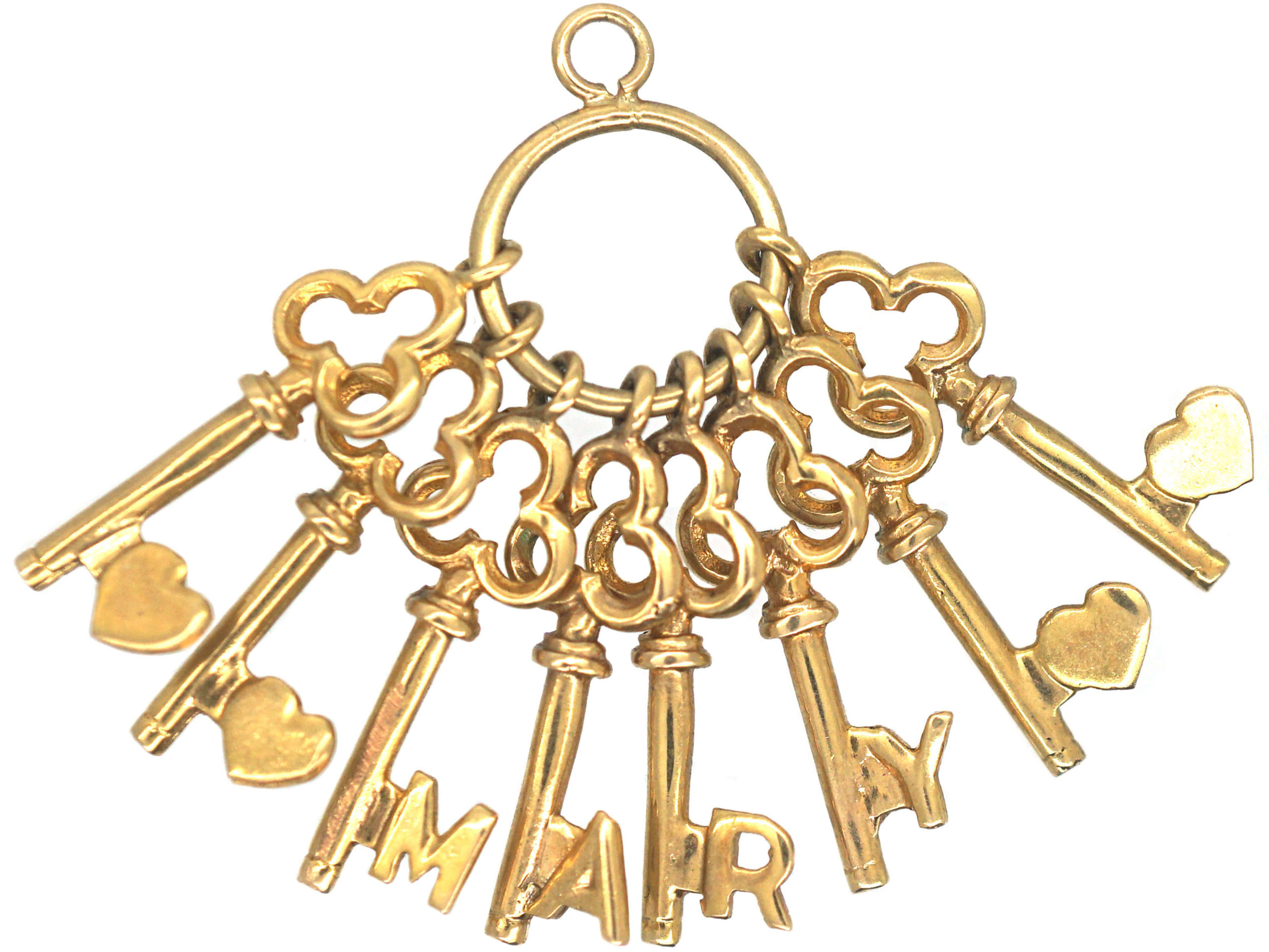 9ct Gold Keys Pendant Spelling Mary (521P) The Antique Jewellery Company