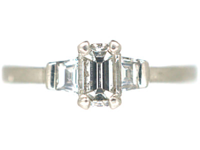 Platinum, Three Stone Baguette Diamond Ring