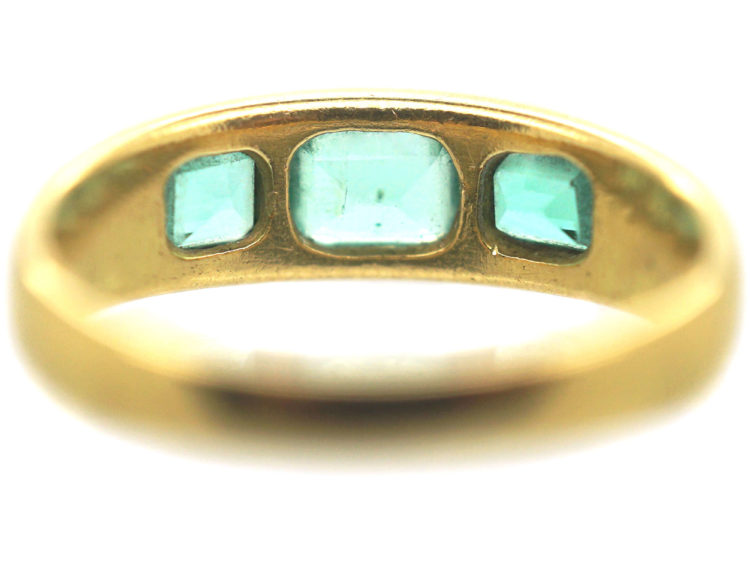 Victorian 18ct Gold, Three Stone Emerald Rub Over Set Ring