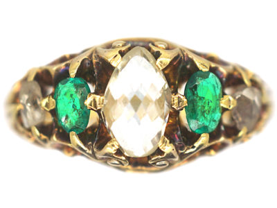 Regency 18ct Gold,  Briolette Cut Diamond & Emerald Ring