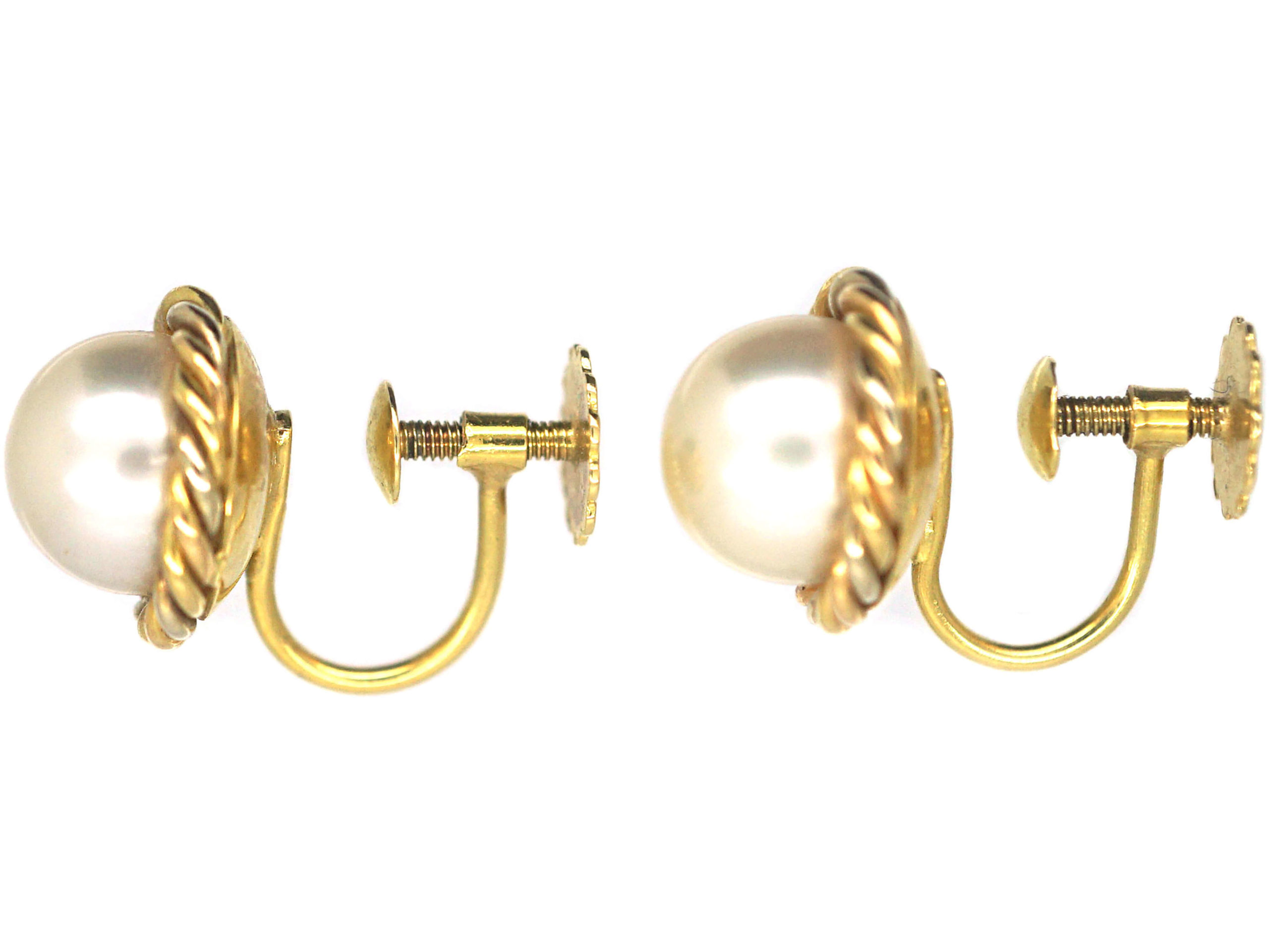 18ct Gold & Cultured Pearl Screw on Earrings (654P) The Antique Jewellery Company