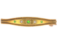 Edwardian 15ct Gold, Green Garnet & Diamond Bangle