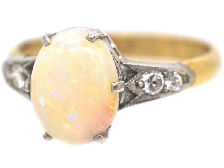 Art Deco 18ct Gold & Platinum, Opal & Diamond Ring