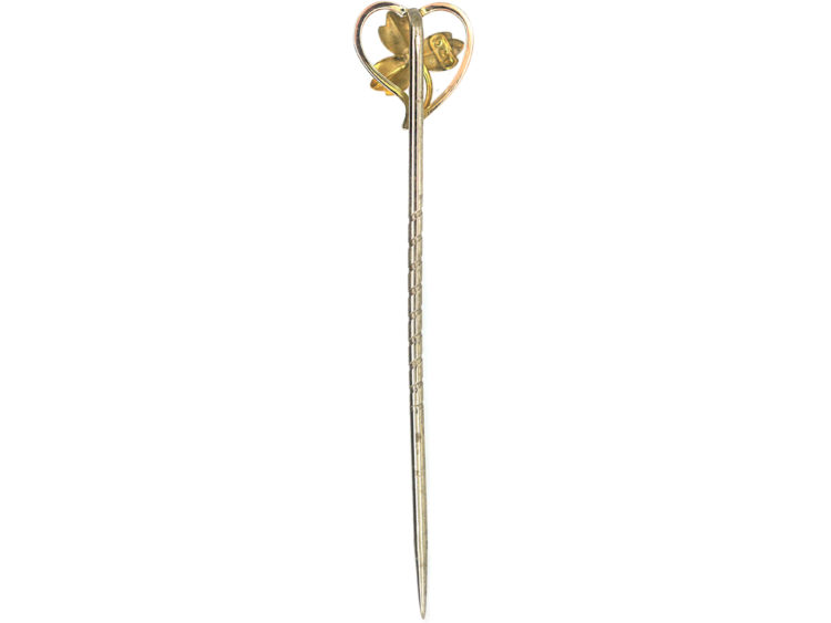 Edwardian 9ct Gold Three Leaf Clover within a Heart Tie Pin