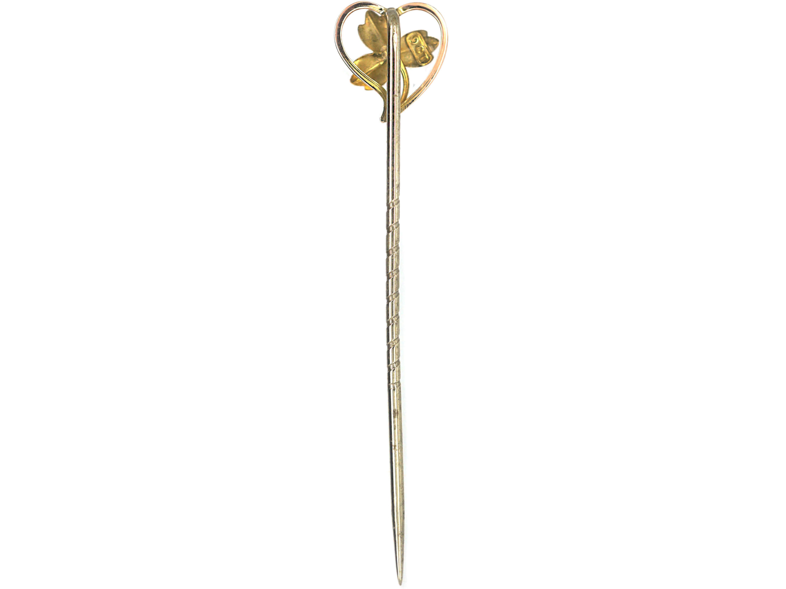 Edwardian 9ct Gold Three Leaf Clover within a Heart Tie Pin (603P ...