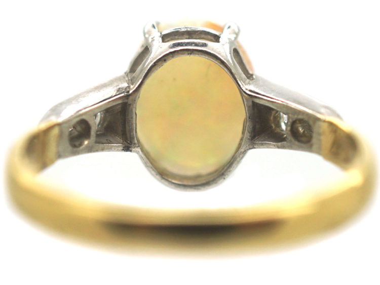 Art Deco 18ct Gold & Platinum, Opal & Diamond Ring