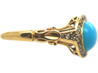 Victorian 18ct Gold, Turquoise & Rose Diamond Ring