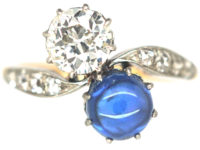 Edwardian 18ct Gold & Platinum, Sapphire & Diamond Crossover Ring