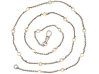Art Deco 18ct White Gold & Natural Pearls Chain with Dog Clip