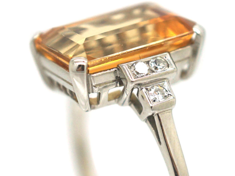 Art Deco 18ct White Gold, Imperial Topaz & Diamond Ring