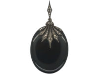 Victorian Onyx & Diamond Oval Pendant with Glazed Locket on Reverse
